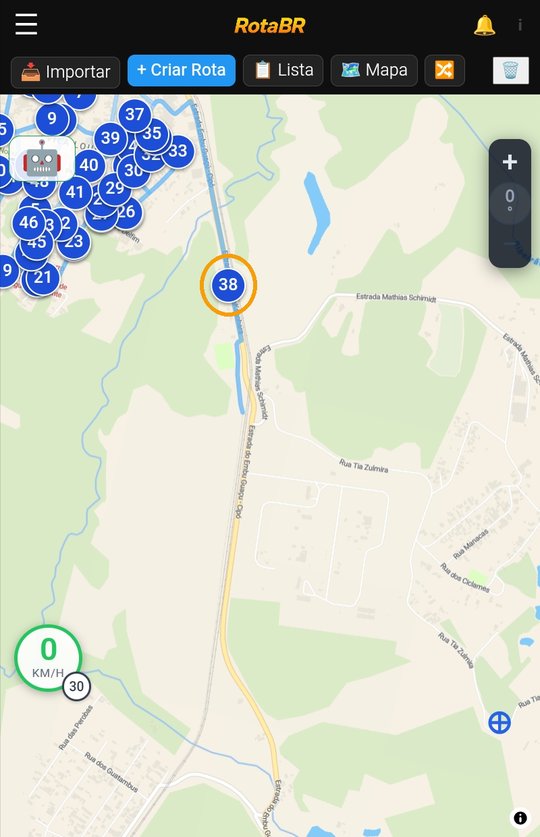 Mapa do RotaBR com uma parada isolada, fora da região das outras entregas