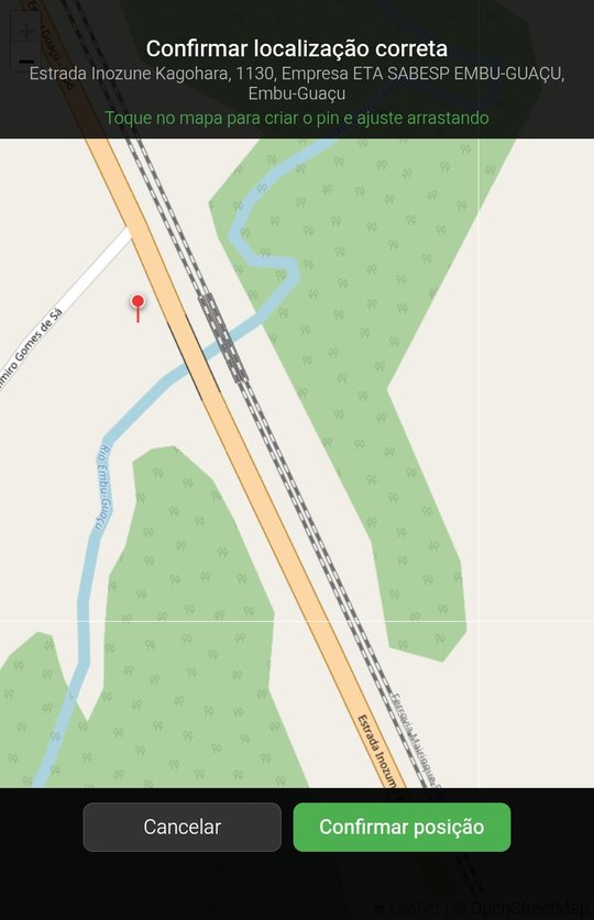 Tela Confirmar localização correta do RotaBR com pin no mapa