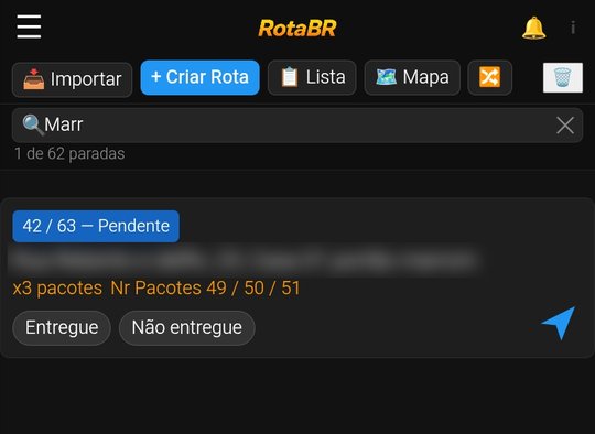 Aba Lista com uma parada agrupada mostrando 'x3 pacotes' e os números dos pacotes