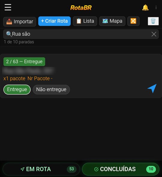 Campo Filtrar por rua do RotaBR com uma busca e a parada encontrada